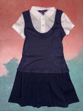 French Toast White Collared Polo with Navy Trim 6 yo school uniform